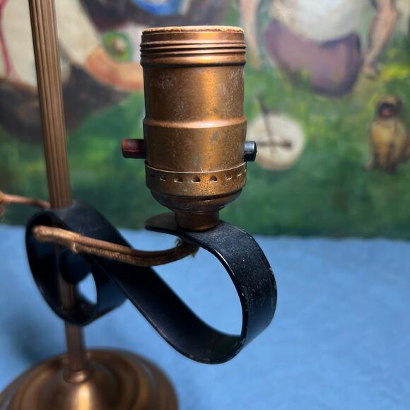 Vintage 30s Copper Desk Lamp and Clip Shade Black Iron Detail Cloth Cord - Picture 5 of 10